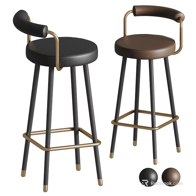 Modern Design Bar Stools With Black And Brown Leather Seats And Metal Legs 3d model 