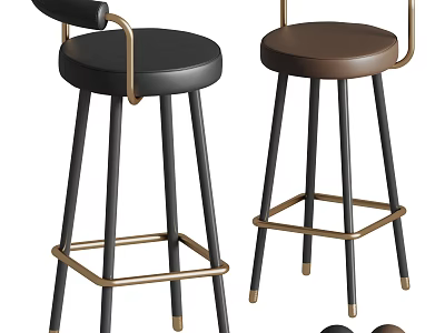 Modern Design Bar Stools With Black And Brown Leather Seats And Metal Legs 3d model