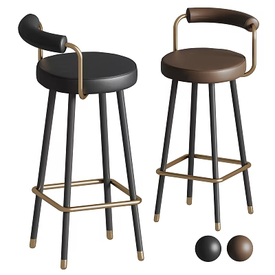 Modern Design Bar Stools With Black And Brown Leather Seats And Metal Legs 3d model