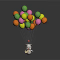 Playful Cartoon Dog Holding Bell With Colorful Floating Balloons In White Background