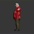 3D Model of Male Character Wearing Red Floral Shirt with Clover Pattern and Outstretched Arms