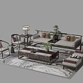 Elegant Modern Sofa And Coffee Table Set With Armchairs Side Tables And Table Lamps 3d model