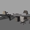 Modern Office Desk Interior Setup With Comfortable Chairs Laptop Table Lamp And Supplies