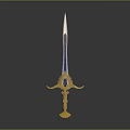 Ornate Decorative Sword With Golden Phoenix Hilt And Vibrant Blue Blade