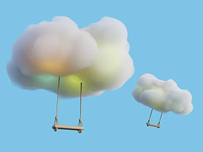 Soft White Cloud Swings Hanging In Pastel Blue Sky Background 3d model