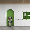 Modern Minimalist Bookcase With White Cabinets Green Shelves And Arched Design