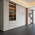 Modern Minimalist Full Wall Side Cabinet With LED Lit Glass Display And Ample Storage Space