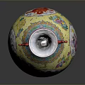 Sculpted Yellow Vase With Dragon Handles And Colorful Floral Carved Patterns