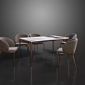 Modern Dining Table Set With Marble Surface Metal Frame And Six Gray Upholstered Chairs 3d model