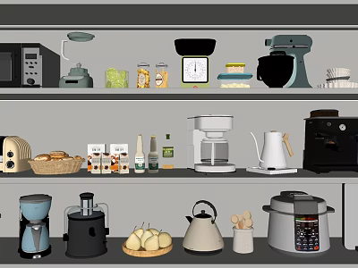 Essential Modern Kitchen Utensils Collection With Coffee Maker Blender Kettle And Rice Cooker 3d model