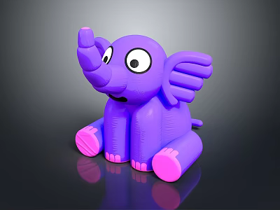 Cute Cartoon Purple Elephant Toy With Big Eyes Pink Ears Trunk And Feet 3d model