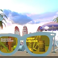 Summer Beach Event Setup With Palm Trees Sunglasses Decor And Signage
