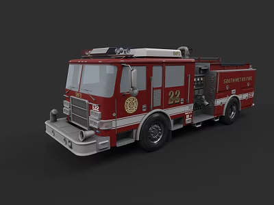 Red County Fire Department Fire Truck With Emergency Equipment And Number 22 3d model