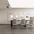 Modern Conference Room Interior With Long Table Wheeled Chairs Projector Whiteboard And Wall Displays