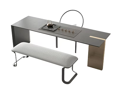 Modern Tea Table Set With Teapot Mat And Metal Legs Bench 3d model