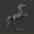 Bronze Horse Sculpture Intricate Carvings Standing Pose Rearing Legs Decorative Saddle And Square Base