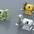 Industrial Bench Grinder Equipment Three Colored Yellow Green And Silver With Grinding Wheels