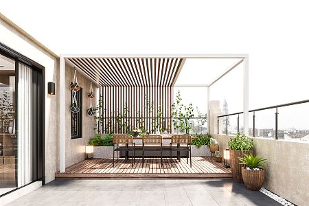 Modern Garden Roof Garden Courtyard Villa Leisure Outdoor Terrace Landscape Patio Terrace Leisure Outdoor Table and Chair Terrace Rack Grape Rack 3d model