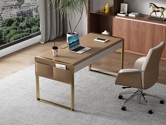 Italian Minimalist Desk Saddle Leather Desk Office Desk 3d model