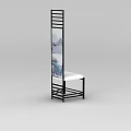 Elegant Chair With Black Frame White Seat And Landscape Painting Screen