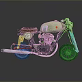 Vintage Motorcycle With Green Fuel Tank Brown Seat Number 23 And Mechanical Parts
