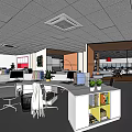 Modern Public Office Space With Glass Partitions Orange Interior Sofa And Desks