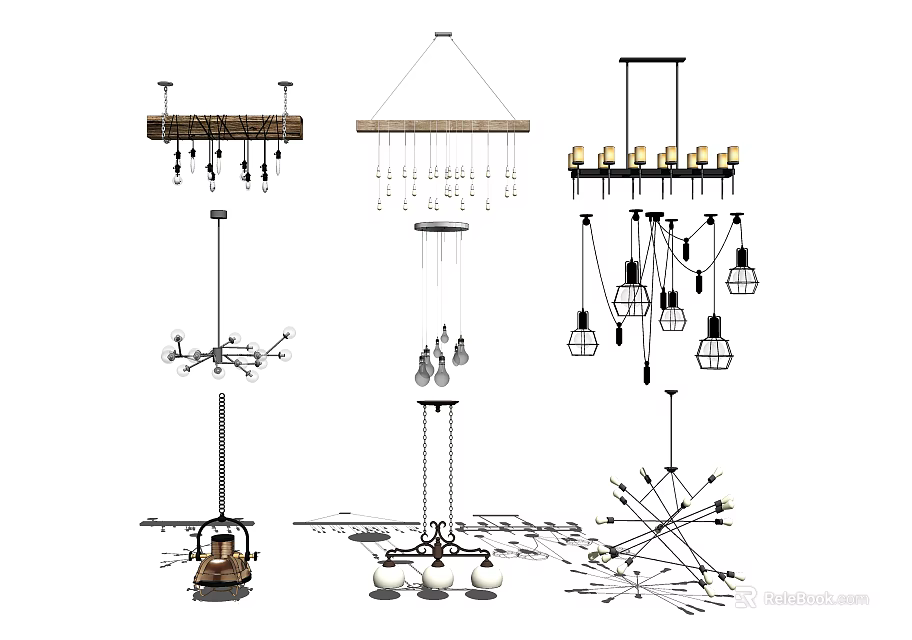 Various Modern Chandelier Designs With Diverse Shapes And Decorative Features 3d model