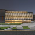 Modern Shopping Mall Lobby With Evening Urban Skyline And Bright Illuminated Lights