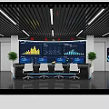 Modern Control Room Interior Design With Large Data Screens Charts White Seats And Green Plants