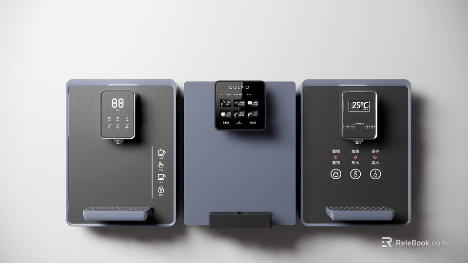 Smart Household Electrical Devices With Dark Gray Design Digital Screens And Controls 3d model