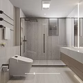 Modern Bathroom Interior Design With Glass Shower Enclosure Marble Countertop And Wooden Cabinets