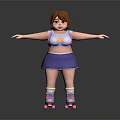 3D Cartoon Girl Character With Arms Outstretched Star Pattern Vest Purple Skirt Roller Skates