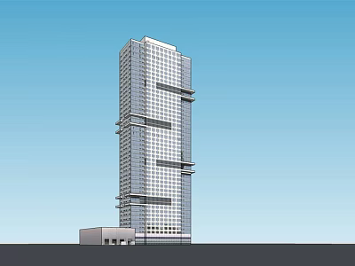 Modern High Rise Office Building With Glass Curtain Wall Against Clear Blue Sky Background 3d model