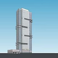Modern High Rise Office Building With Glass Curtain Wall Against Clear Blue Sky Background