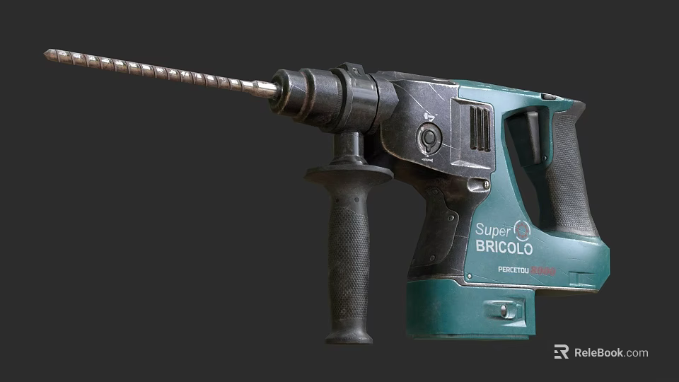 Industrial Hammer Drill By Super BRICOLO With Green Black Design And Drill Bit Handle 3d model 
