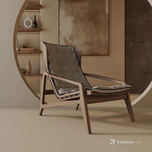Modern Leisure Chair With Wooden Frame And Soft Fabric Seat In Neutral Interior 3d model 