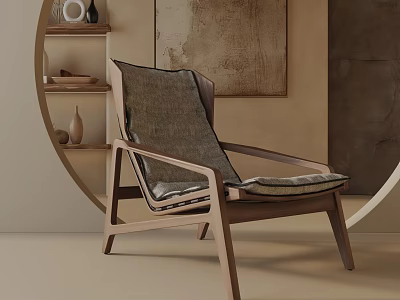 Modern Leisure Chair With Wooden Frame And Soft Fabric Seat In Neutral Interior 3d model