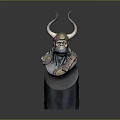 Detailed Monkey Sculpture with Horns and Ornamental Attire on Black Base