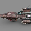 Sci Fi Spaceship 3D Model With Rusty Red Metallic Texture Engines And Antennas 3d model
