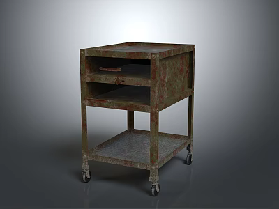 Rustic Industrial Entryway Side Cabinet With Drawer Shelf And Wheels 3d model