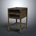 Rustic Industrial Entryway Side Cabinet With Drawer Shelf And Wheels