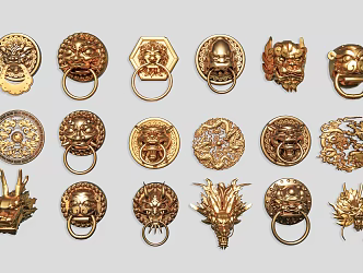 Chinese Style Beast Copper Door Handle Beast Head Door Ring Handle New Chinese Style Bronze Beast Handle Brass Door Handle 3d model