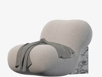 Light Gray Fabric Leisure Chair With Black And White Checkered Ribbons And Marble Base 3d model