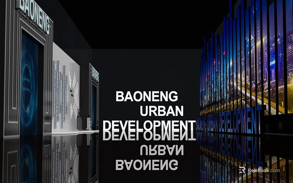 Baoneng Urban Development Modern Exhibition Space With Urban Night View And Mirrored Surfaces 3d model 