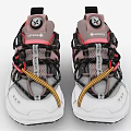 Modern Stylish Sneakers Featuring Gray Red White Color Yellow Laces And Blue Sole Details