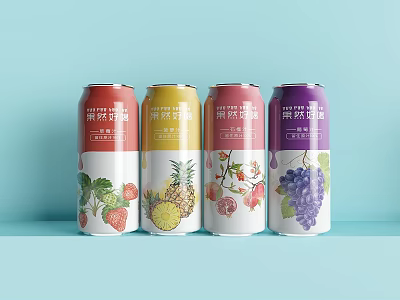 Colorful Canned Fruit Juice Drinks with Various Fruit Flavors like Strawberry Pineapple Grape 3d model