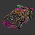 Custom Off Road Vehicle With Rustic Metal Body Colorful Patterns Mesh Grille And Roof Equipment