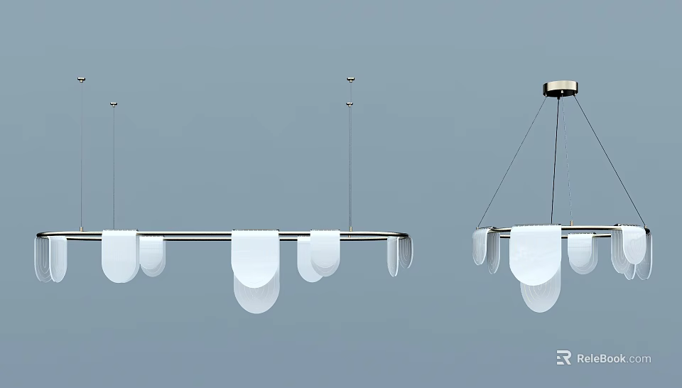 Modern Hanging Pendant Light with White Circular Shades and Metal Rod Design 3d model 