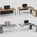 Modern Office Desk Designs With Wooden Top Metal Frame Plant Decoration And Drawer Cabinet