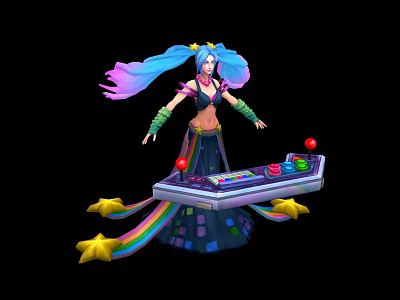 Magical Fantasy Creature Character With Colorful Hair Star Decorations And Rainbow Base By DJ Console 3d model